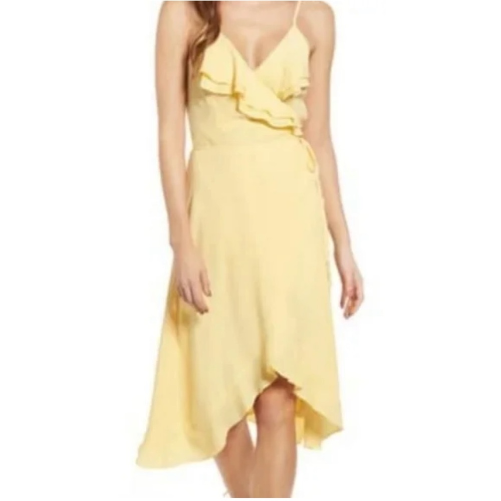 Leith- Nordstrom Yellow Wrap Dress with Ruffle Detail Sz L